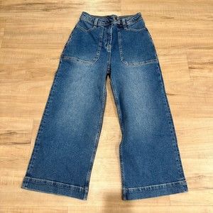 Boden Women's Wide Leg Crop Jeans Size 4 Petite High Waist Medium Wash